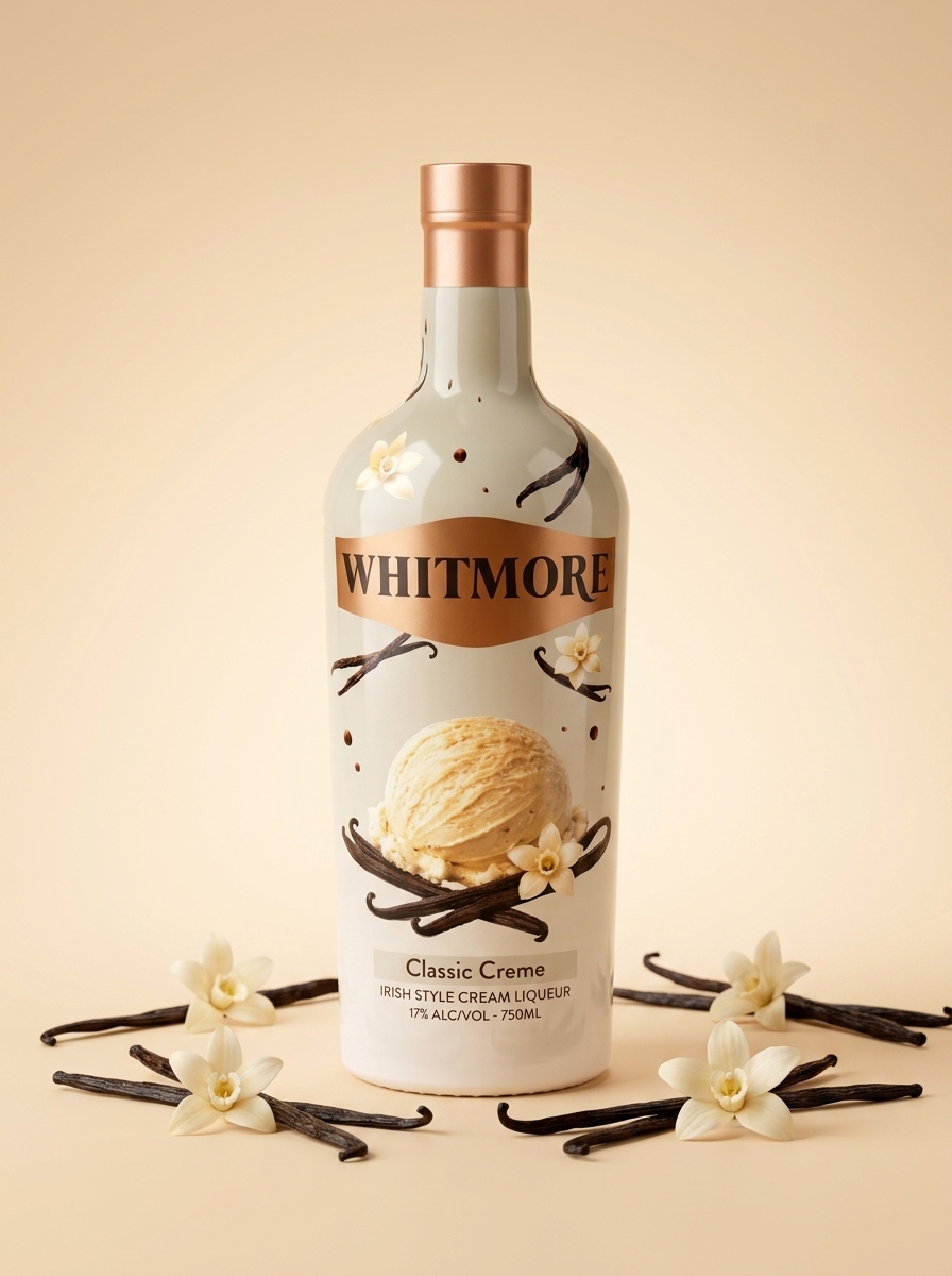 Whitmore Classic Crème bottle with vanilla pods and blossoms